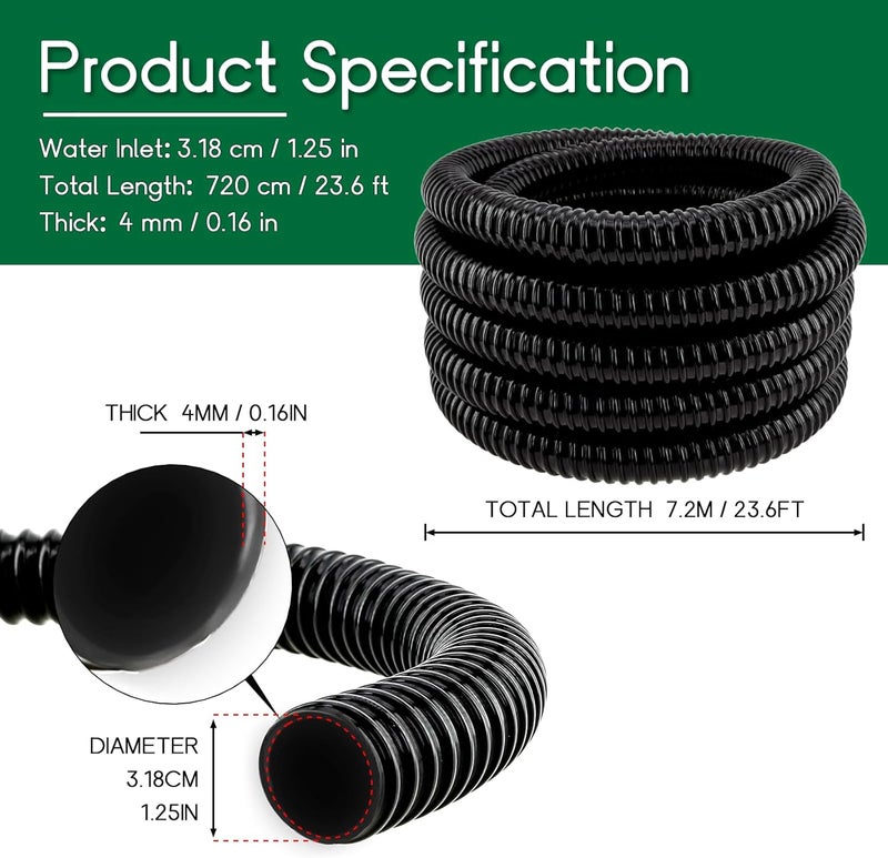 Longrun Pond Tubing 1.25 Inch 1-1/4'' Diameter, 23.6 Feet Long Corrugated Flexible Hose Pipe, Pool PVC Tube for Garden Ponds Waterfalls Camping Caravans Filters Drainage Marine - Image 2